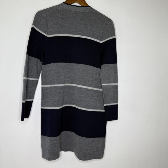 Talbots Sweater Womens Medium Petite Navy Gray Merino Wool Striped Cardigan - Picture 5 of 6